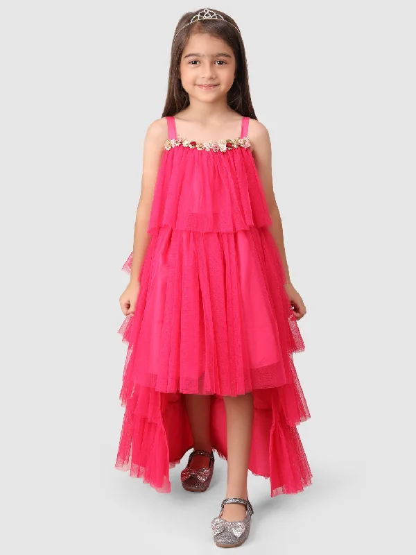 Special Offer Pink Flower Belt layered Gown