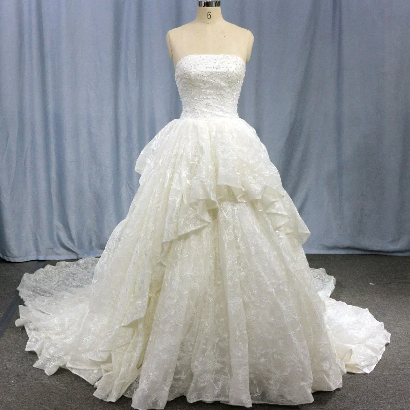 Spring Fashion Strapless Ruffled Lace Wedding Dress Corset Bridal Gowns