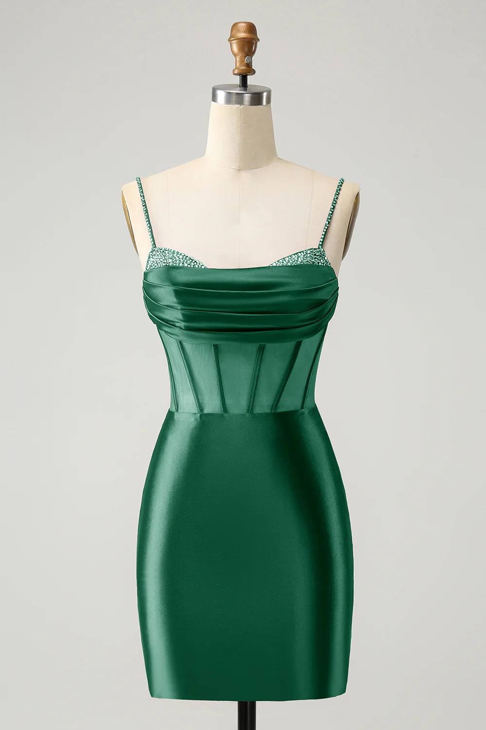 Rustic Countryside Charm Look Amzcw Chic Dark Green Bodycon Pleated Corset Short Homecoming Dress with Beading