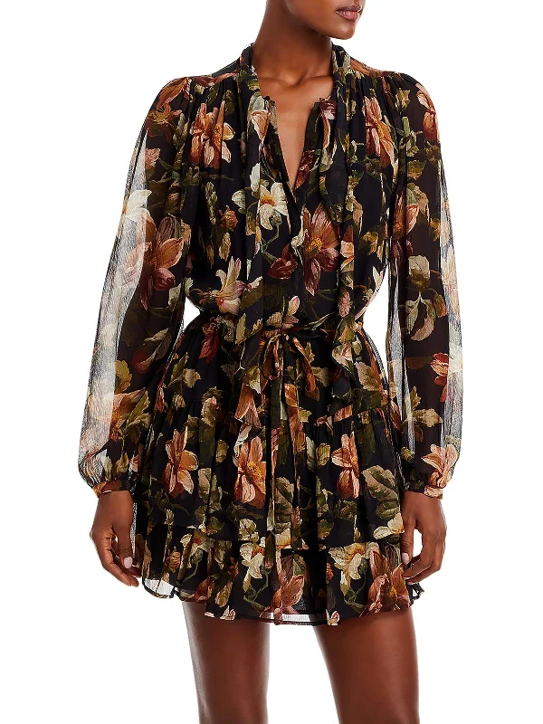 Winter Warm - Up Sale Elynne Womens Silk Floral Print Shift Dress