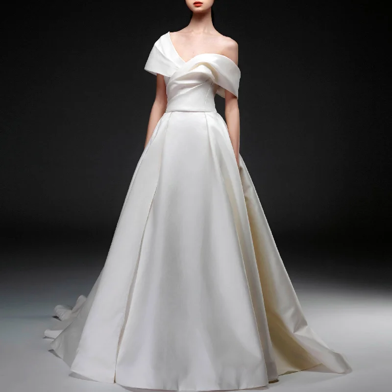 Limited - Time Bundle Modest Satin Plain Wedding Dress with Capped Sleeves