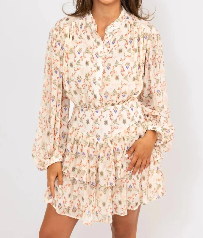 Mid - Season Sale Vintage Floral Chiffon Mini Dress In Ivory