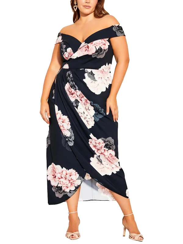 Anniversary Sale Plus Womens Floral Print Midi Wrap Dress