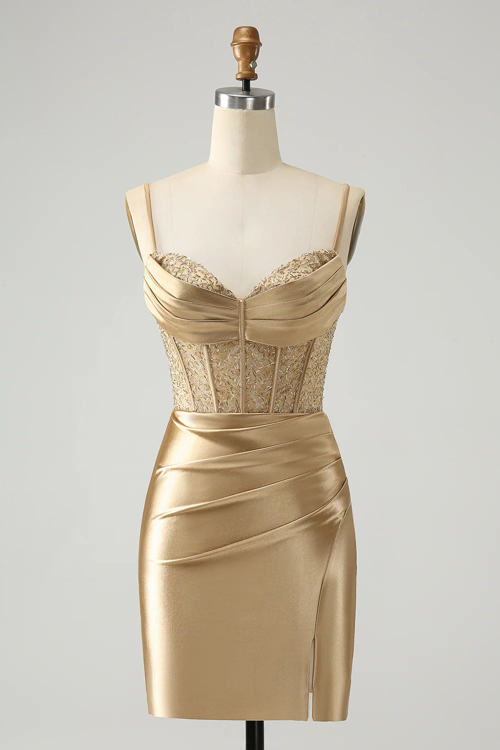 Exclusive Sale Amzcw Classy Gold Bodycon Corset Short Homecoming Dress with Lace Up Back