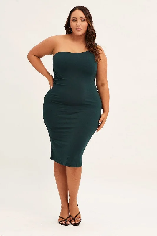 Special Offer Green One Shoulder Jersey Bodycon Dress