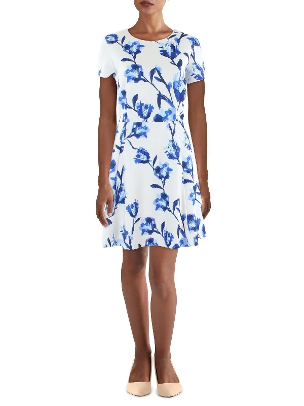 Latest Trends Womens Floral Crewneck Fit & Flare Dress