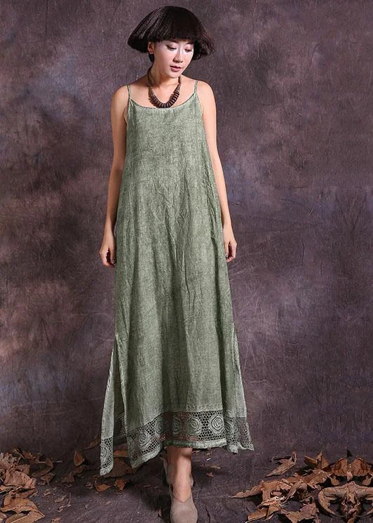 Hot Styles Modern green sleeveless linen Robes side open loose summer Dress