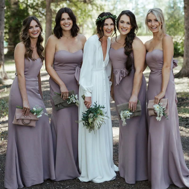 Fashion-Forward Outfits Dusty Lilac Sweetheart Strapless Mermaid Long With Belt Bridesmaid Dresses, BD3276