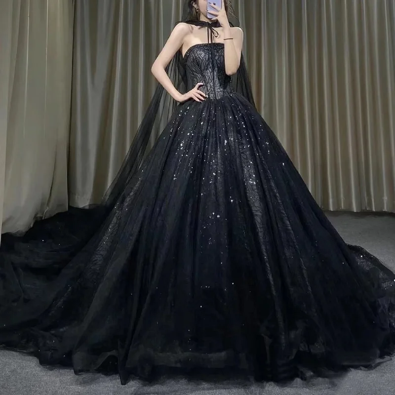 Elevate Your Wardrobe Strapless Bridal Gown Elegant Black Wedding Dress