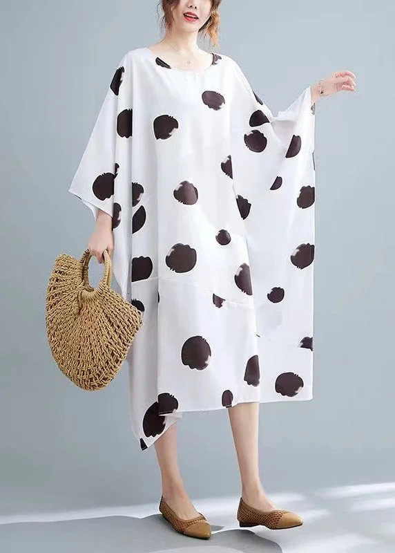 Mid - Week Surprise Modern White Print Long Dress Long Sleeve