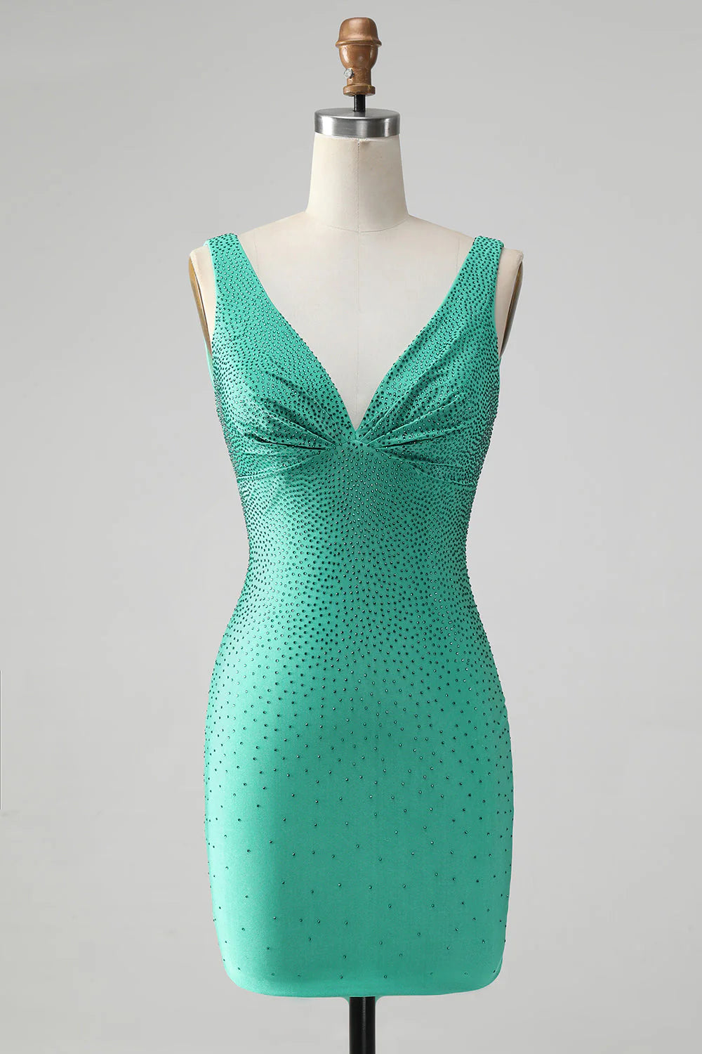 Wardrobe Refresh Amzcw Chic Bodycon V Neck Backless Short Green Homecoming Dress with Beading