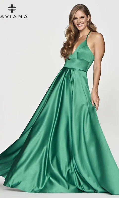 Style Upgrade Corset-Back A-Line Long Satin Prom Dress by Faviana