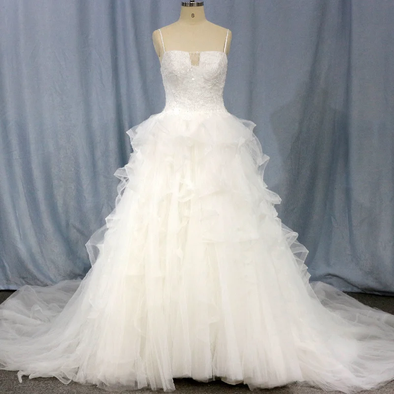 Season Sale Spaghetti Strap Square Neckline Ballgown Beaded Wedding Dress