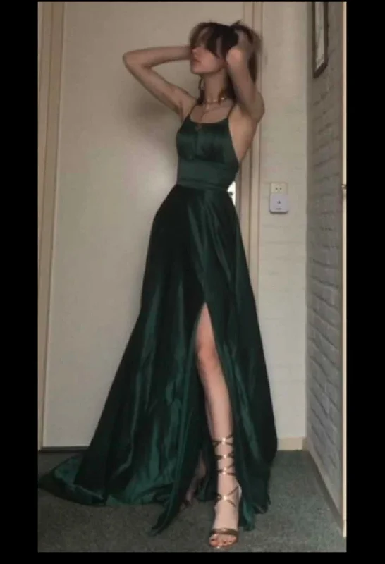 Spring Fling Sale Women's Long Satin Spaghetti Strap Formal A Line Prom Evening Dress  Y4493