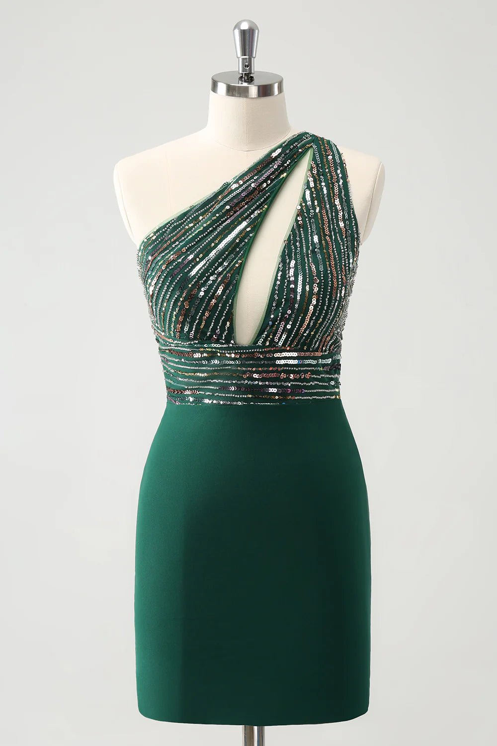 Wardrobe Upgrade Amzcw Sparkly Dark Green Bodycon One Shoulder Pleated Short Homecoming Dress with Sequins