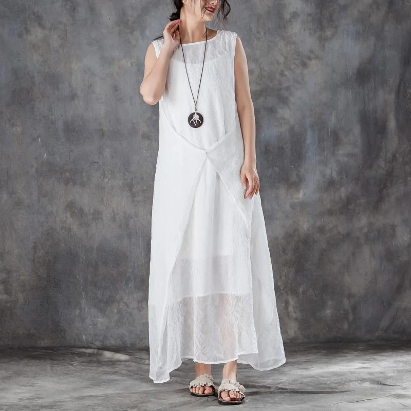 Limited - Edition Drops Fine cotton summer dress stylish Round Neck Sleeveless Summer White Long Dress