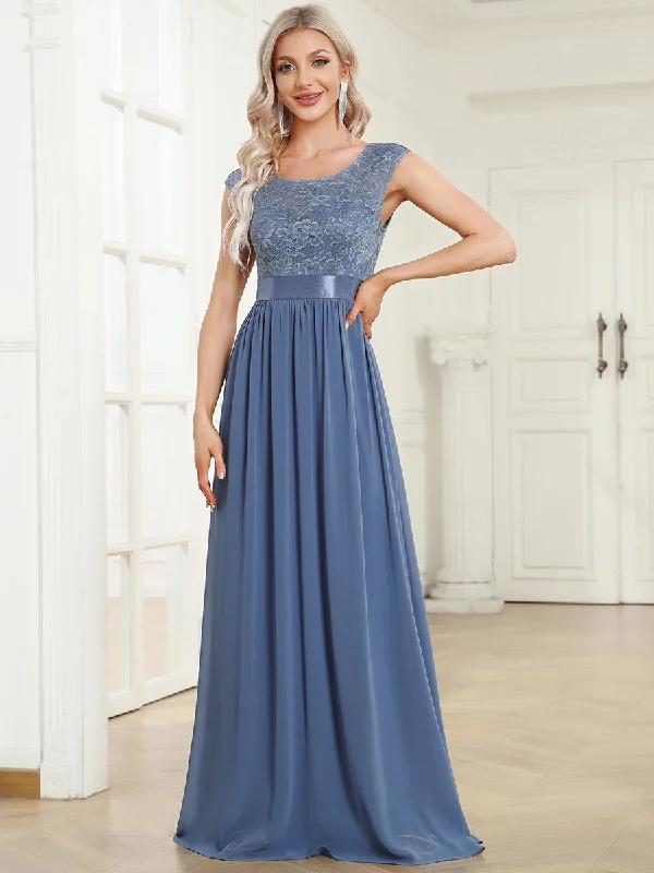 Flash Deals Wholesale V Back Belted Lace & Chiffon Bridesmaid Dresses