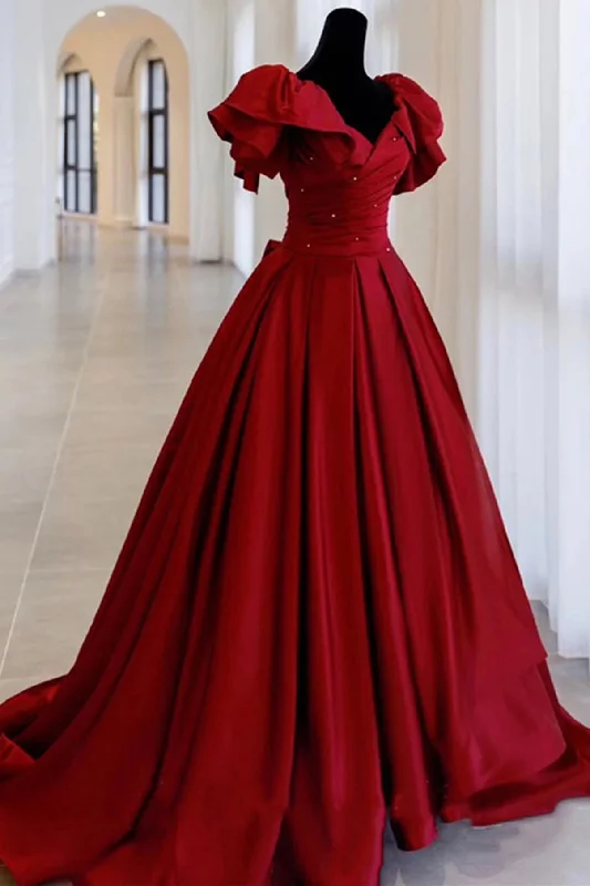 Boho - Chic Festival - Ready Style Burgundy satin long A line prom dress evening dress Y518