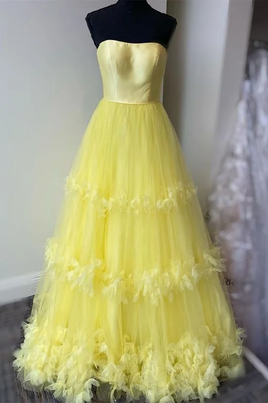 Huge Savings On Parisian Styles strapless A-line yellow long prom dress formal gown    cg20429