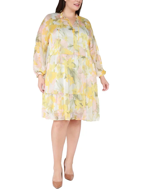 Limited Styles Plus Womens Chiffon Floral Shift Dress