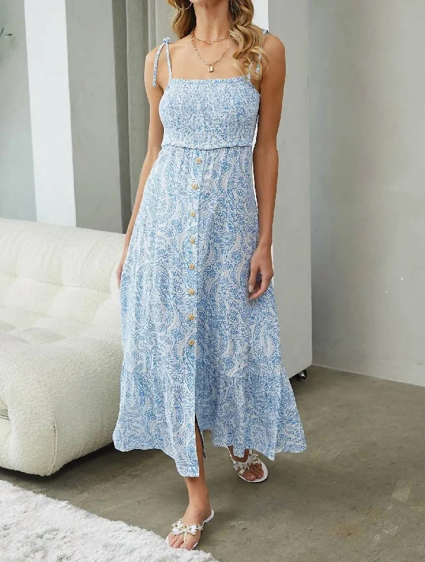 Cool Prices Floral Paisley Print Midi Dress In Blue