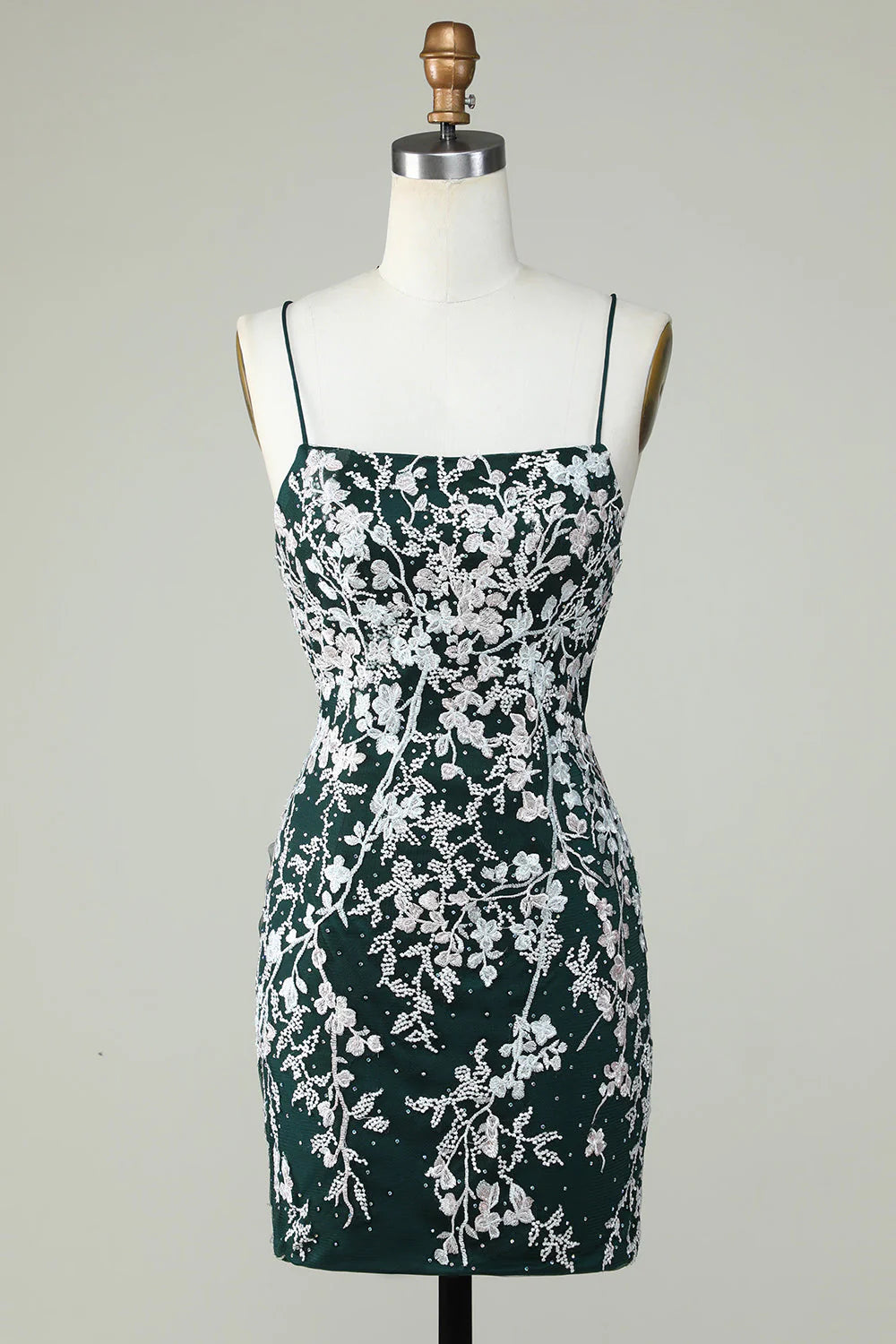 Weekend Special Amzcw Dark Green Bodycon Spaghetti Straps Homecoming Dress With Appliques