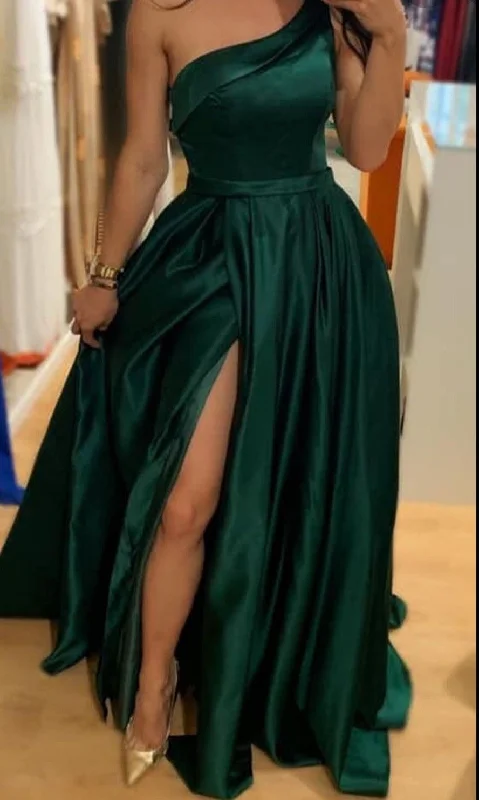 Mother'S Day Special Simple Green Satin Long Evening Dress,Green Graduation Dress Y4296