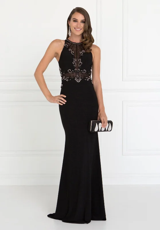 Cool Prices Long Sleeveless Beaded Illusion Dress by Elizabeth K GL2298