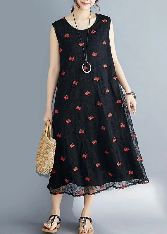 Limited - Time Bundle Elegant embroidery lace clothes Sleeve black Dress summer sleeveless