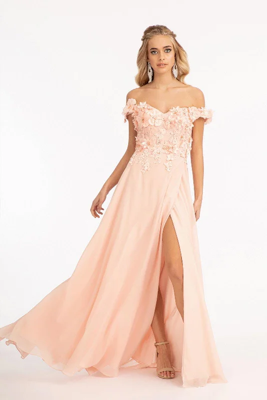 Tropical Island - Inspired Attire Long Off Shoulder Formal Chiffon Prom Gown