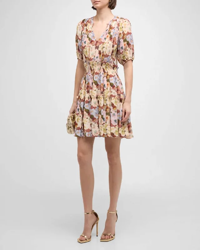 Score Big On Glamorous Red - Carpet Styles Fiorella Painted Floral Tiered Mini Dress