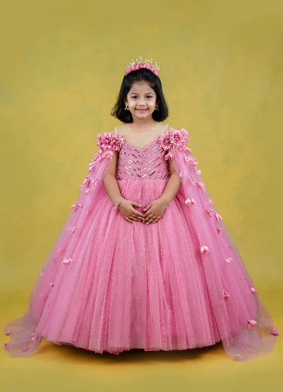 Limited Styles Pre-Order: Wild rose pink shade ball gown with detachable sleeve trail