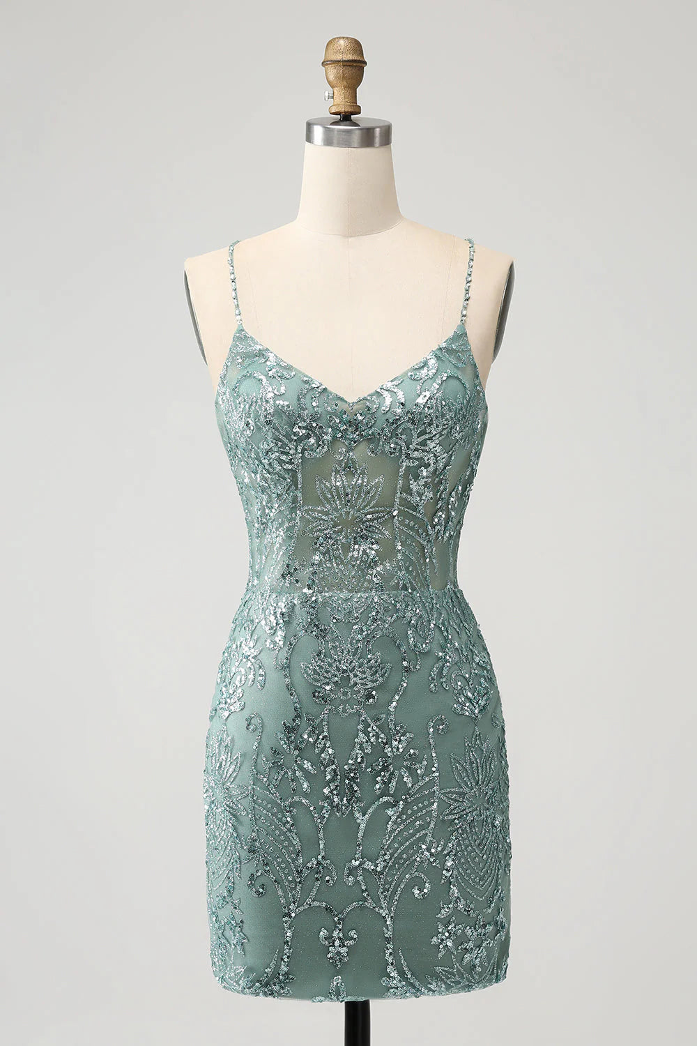 Wardrobe Update Amzcw Green Bodycon Beaded Backless Short Homecoming Dress with Criss Cross Back