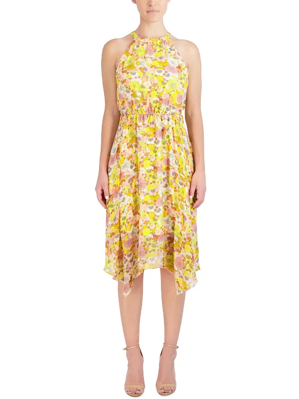 Summer Fashion Womens Sheer Floral Print Midi Dress