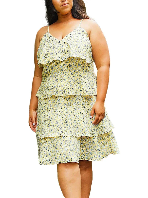 End - Of - Month Blowout Plus Womens Floral Tiered Cocktail And Party Dress