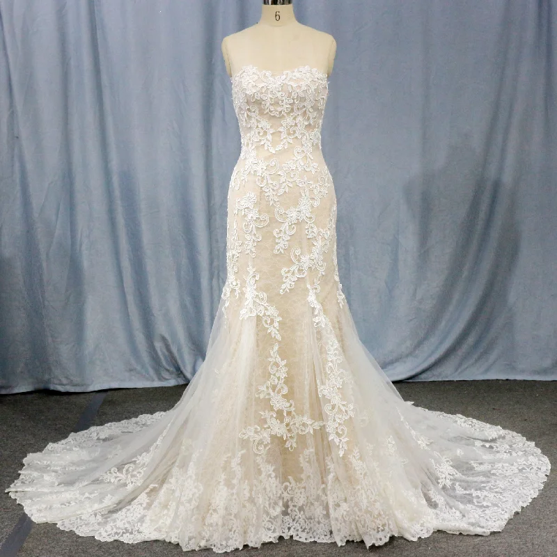 Boho - Chic Festival - Ready Style Curvy Mermaid Wedding Dress Gown with Super Flattering Lace