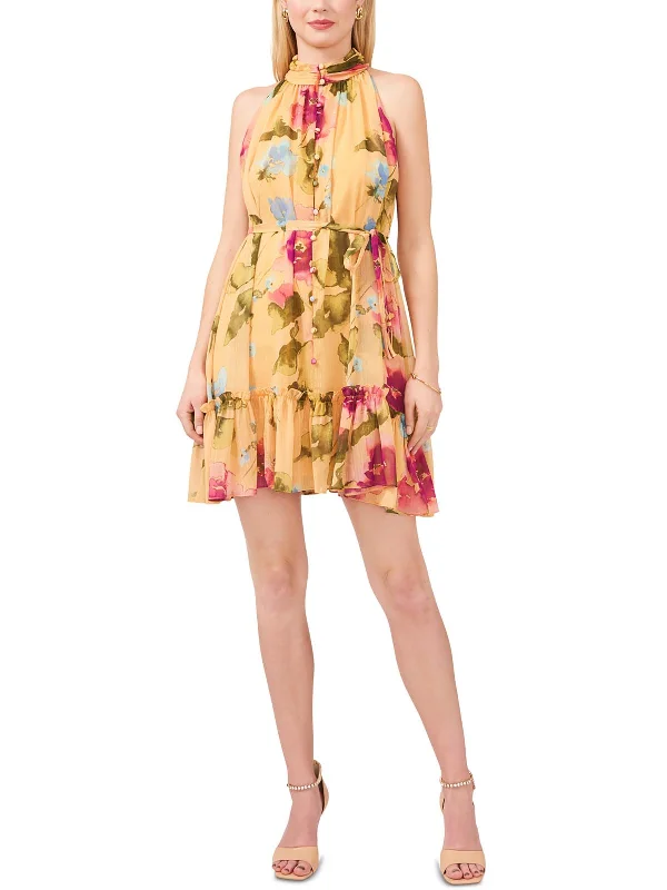 Seasonal Fashion Womens Floral Mini Halter Dress