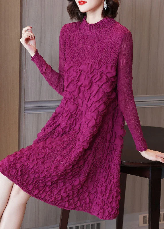 Trend Alert Beautiful Rose O-Neck Embroidered Long A Line Dresses Long Sleeve