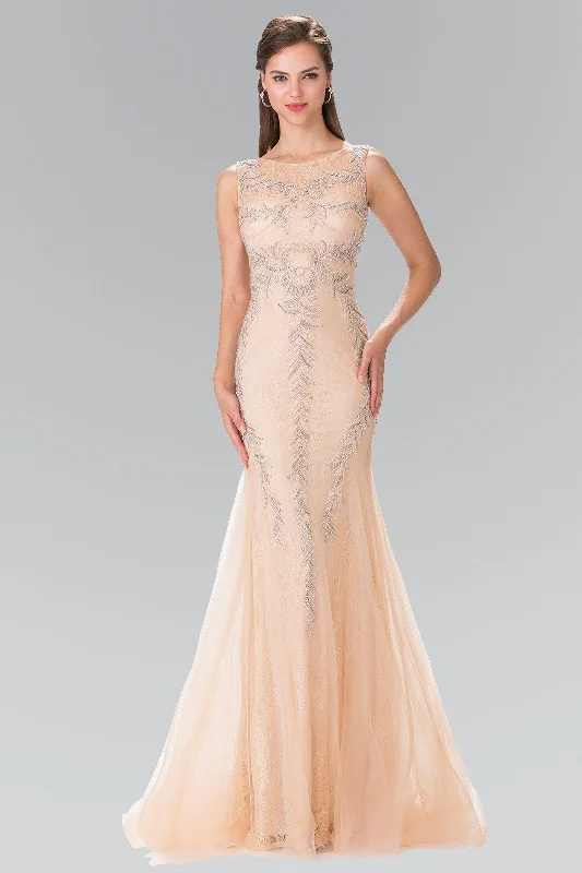 Summer Essentials Long Sleeveless Beaded Lace Mermaid Dress by Elizabeth K GL2289