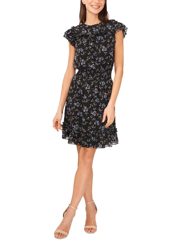 Special Occasion Wear Womens Floral Print Flutter Sleeve Fit & Flare Dress