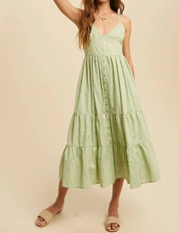 Early Access To Art Deco Styles Sale Romy Floral Midi Dress In Green Tea