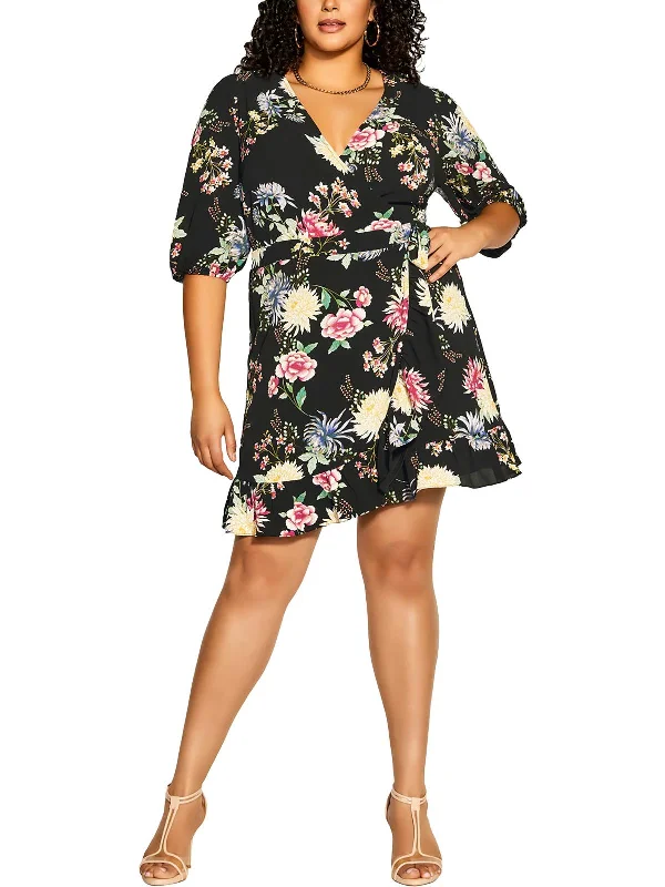 Chic Outfits Womens Floral Side Tie Wrap Dress