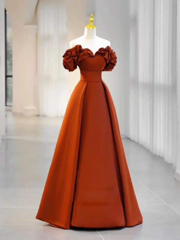 Hot Styles Simple A-Line Satin Orange Long Prom Dress, Orange Formal Evening Dress Y2585