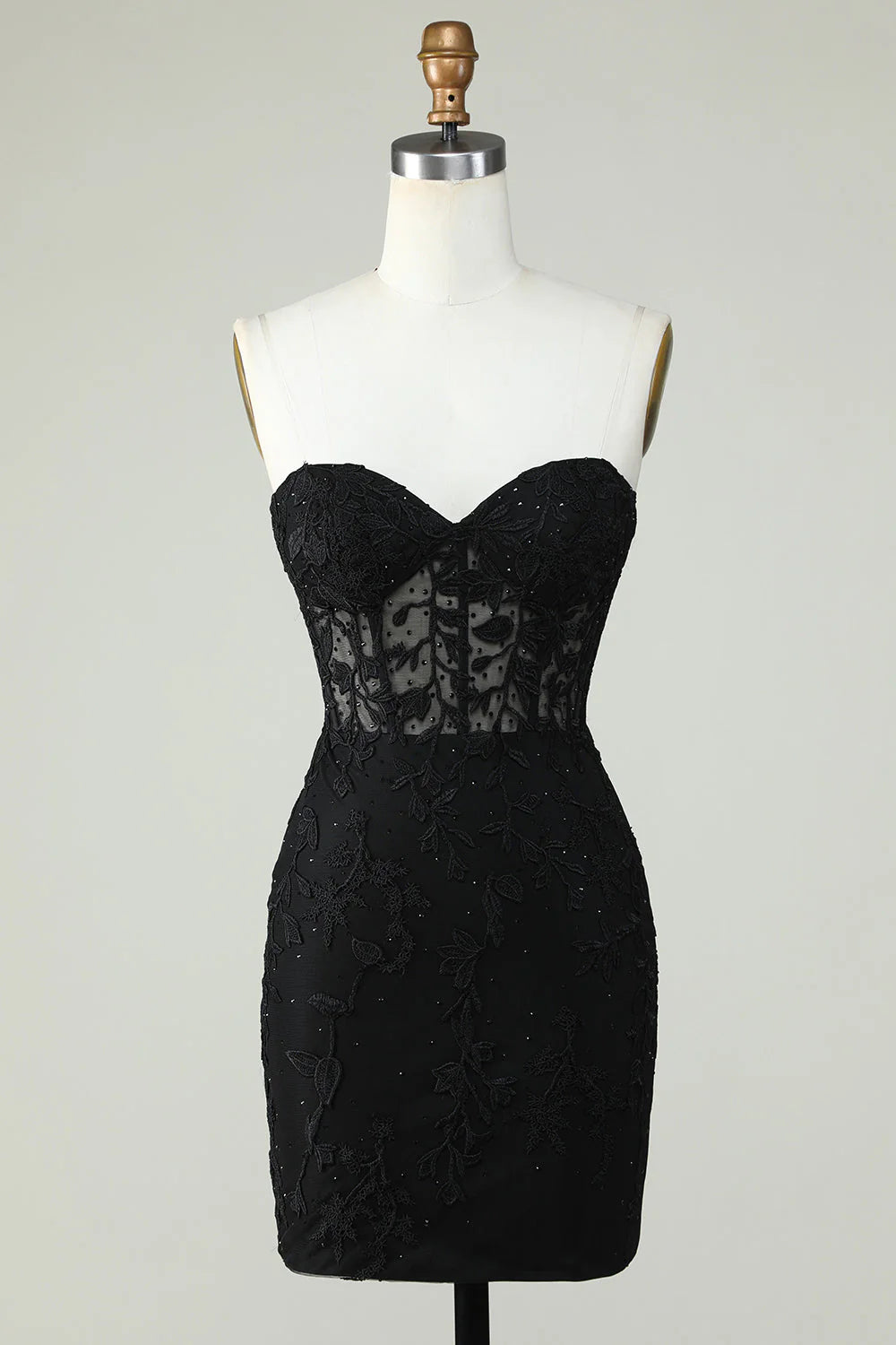 End - Of - Month Blowout Amzcw Bodycon Black Sweetheart Corset Short Homecoming Dress with Appliques