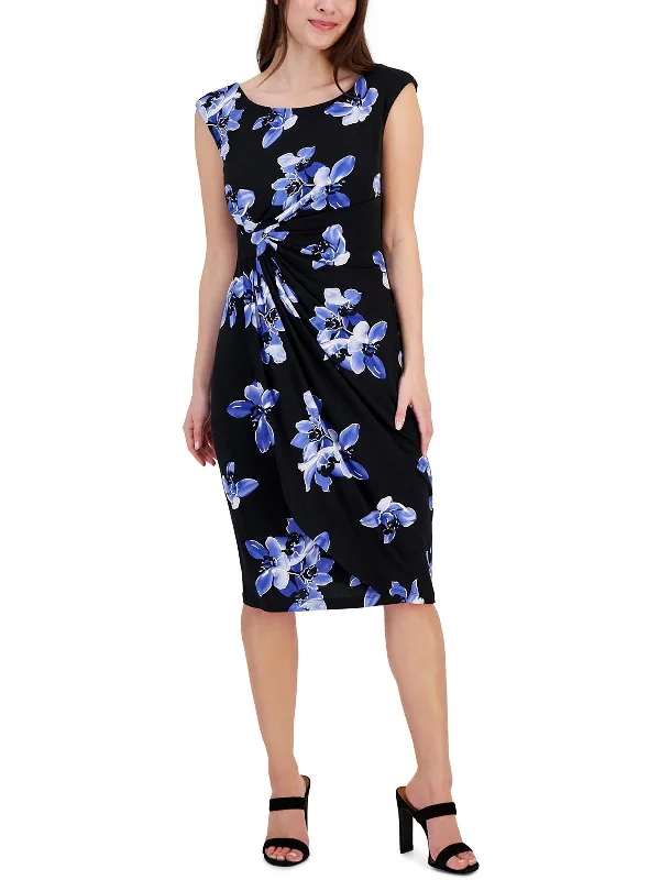 Seasonal Fashion Womens Floral Print Knee Length Wrap Dress