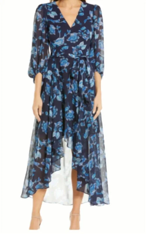 Summer Essentials High Low Floral Dress In Navy