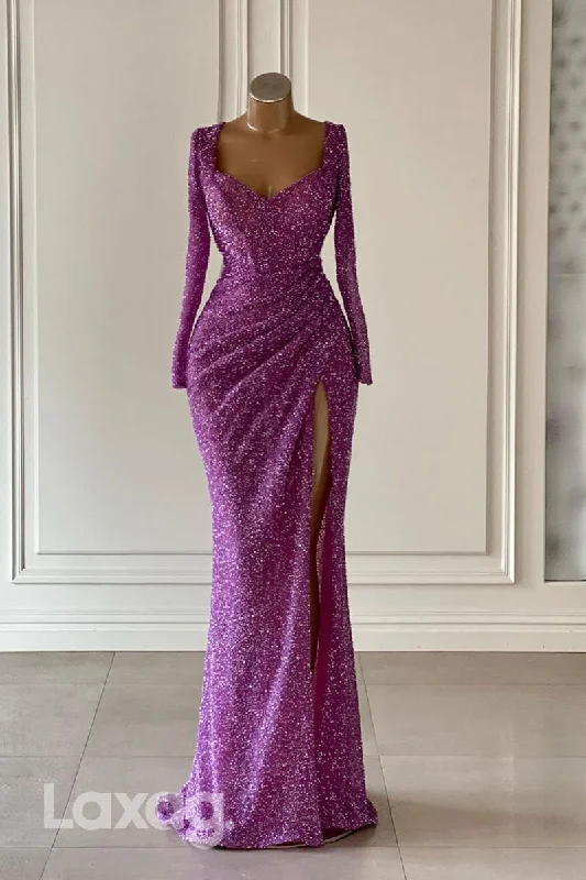 Parisian Effortless Chic Style 21994 - Sexy V neck Fully Sequins Long Sleeves Mermaid Formal Prom Dress