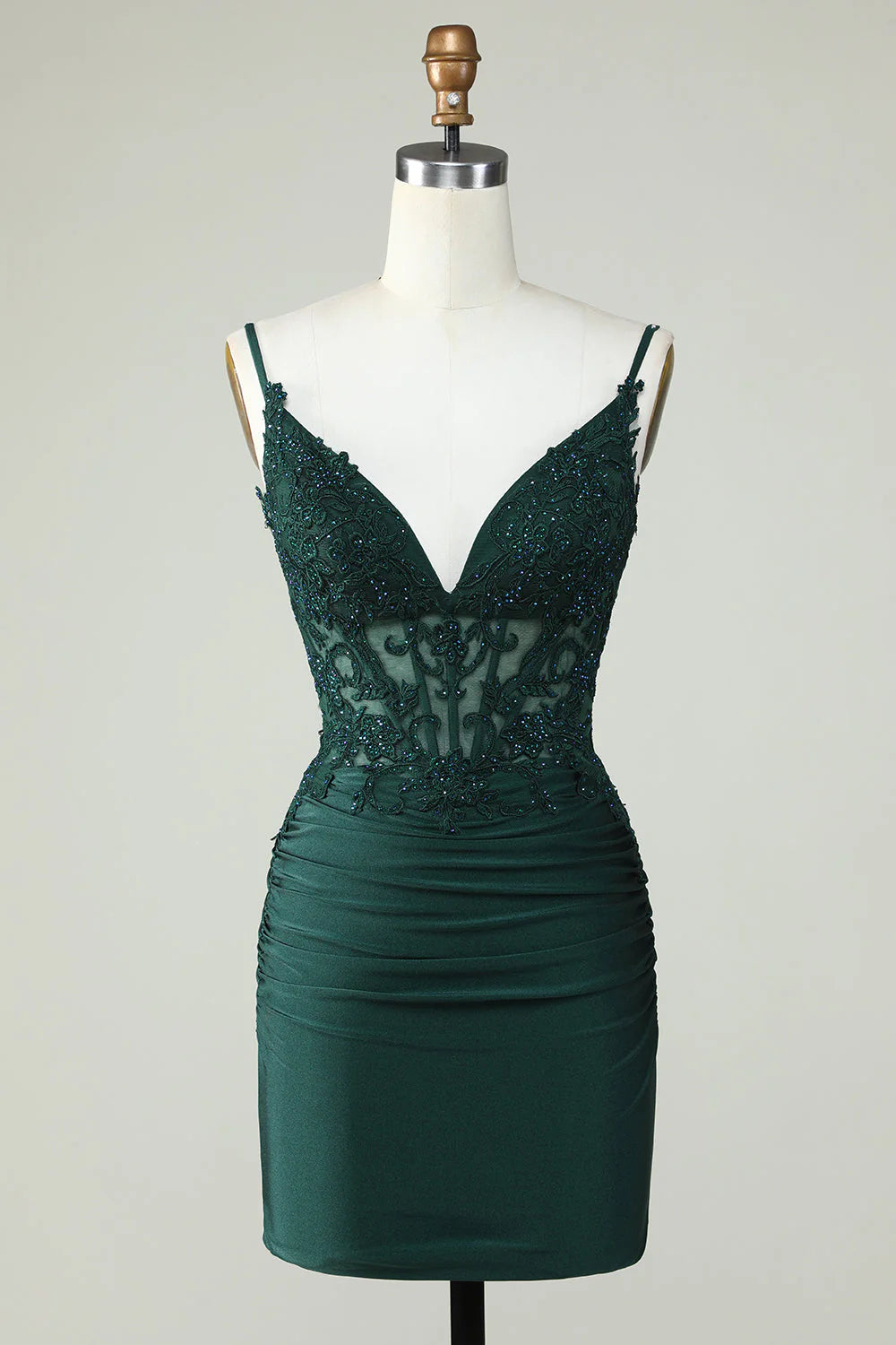 Score Big On Glamorous Red - Carpet Styles Amzcw Bodycon Dark Green Spaghetti Straps Corset Homecoming Dress with Beading