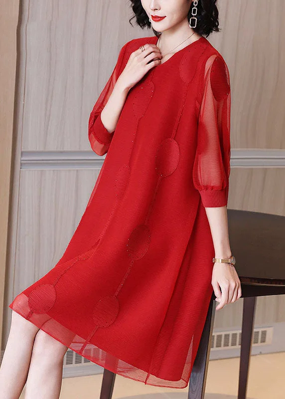 Best-Sellers Wine Red V Neck Nail Bead Tulle Long Dresses Long Sleeve