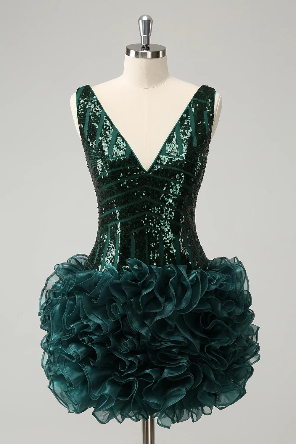 Trend Alert Amzcw Stylish Dark Green Bodycon V Neck Sequin Short Homecoming Dress with Detachable Skirt